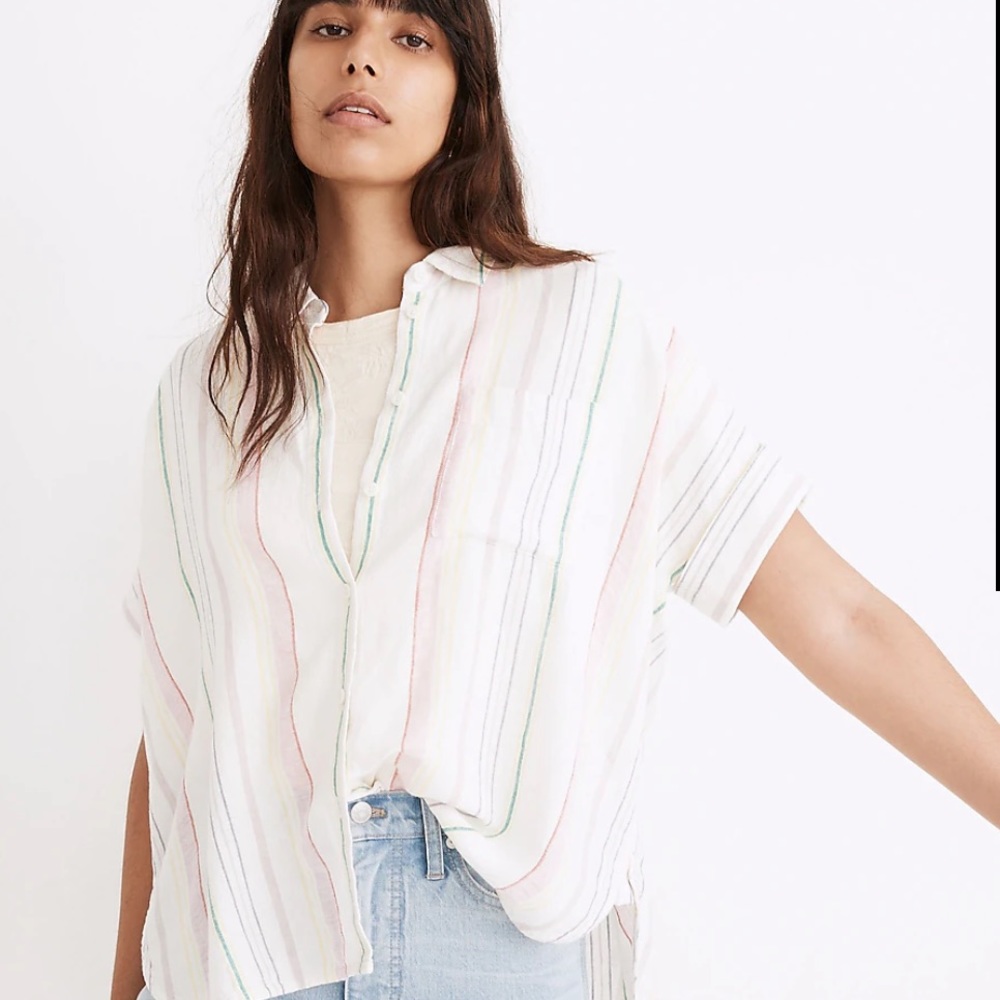 Madewell Linen-Blend Daily Shirt in Rainbow Stripe small
